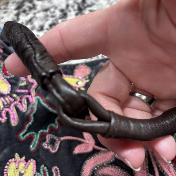 Chan Luu Velvet Silk Embroidered Beaded Bag W/ Leather Handle, Boho Luxurious - Picture 3 of 16